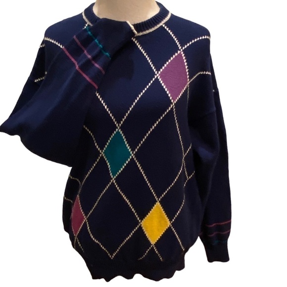 SMITH'S OF BERMUDA ARGYLE VINTAGE LONG SLEEVE COTTON SWEATER SIZE  42/Medium - Picture 3 of 12